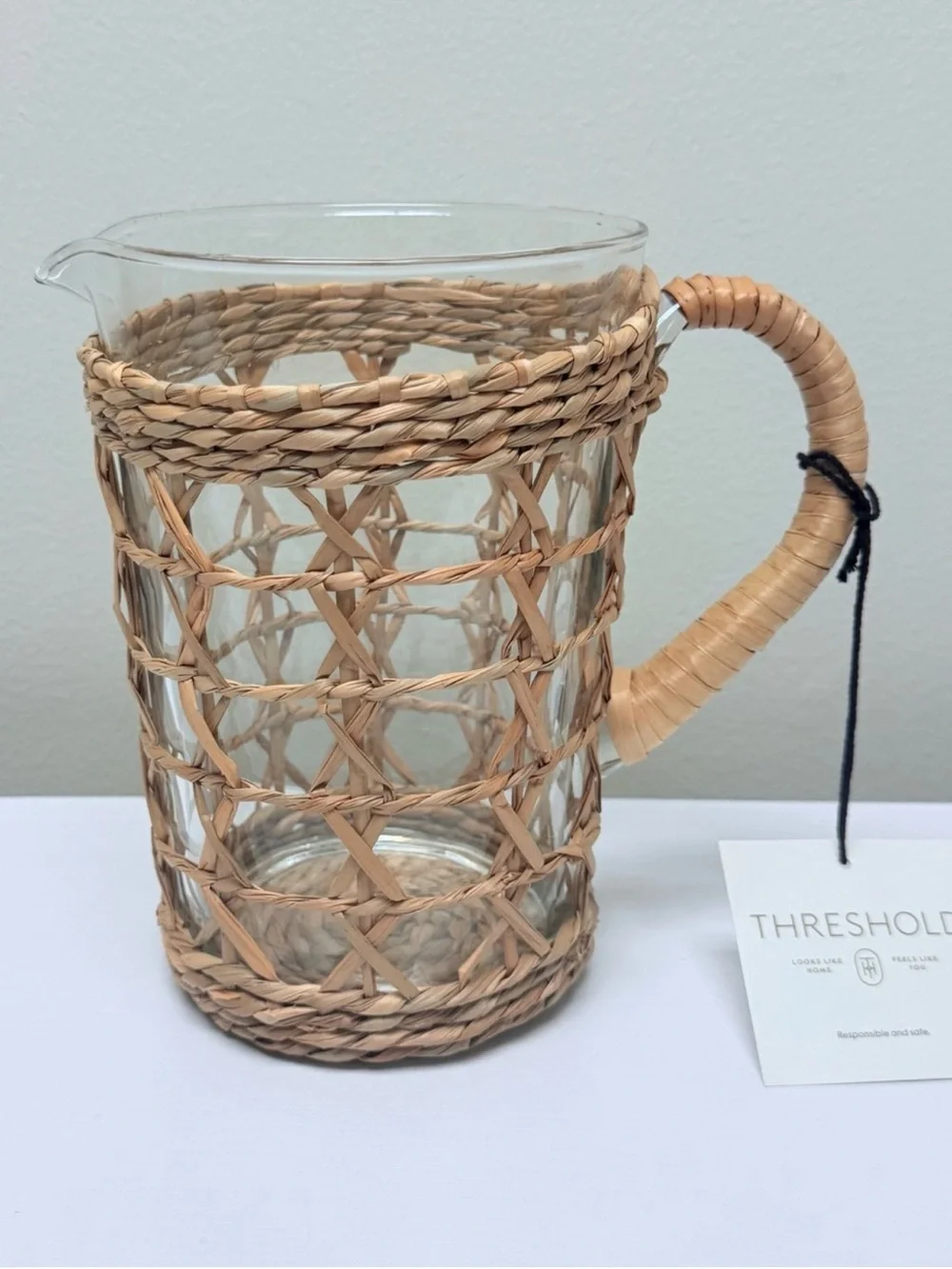 New Threshold 43.95oz Woven Rattan Beverage Pitcher 2026 Collection Hard to Find